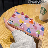 เคส Chenyyyka สำหรับ Huawei Y7 Pro เคส2019ลายการ์ตูนสีหัวใจความรักขอบสี่เหลี่ยมเคสมือถือดีไซน์ใหม่บางลายชุบเคสฝาปิดเลนส์เต็มกล้องป้องกันการกระแทก Softcase