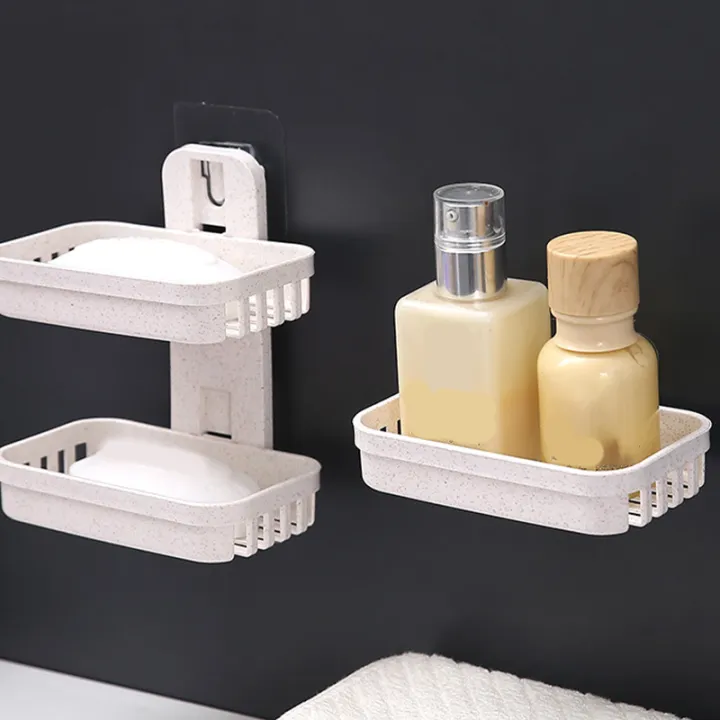 Soap Rack Wall Mounted Soap Holder Drainable Plastic Dishes Storage Box