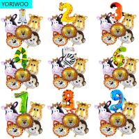 6pcs Jungle Animal Monkey Lion Balloons Set Foil Number 1 2 3 4 5 Happy Birthday Party Decorations Kids 1st Oh Baby Shower Boy Balloons