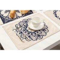 Mimilan Placemats for Dining Table Kitchen Rectangular Cotton Washable Durable Heat-Resistant PlacematBlue and white porcelain