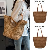 Summer straw woven bag seaside vacation beach bag women 2023 new one-shoulder casual large-capacity woven tote bag 【QYUE】