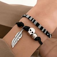 [COD] European and ins braided bracelet set female fashion ethnic style shell feather adjustable anklet 2 pieces