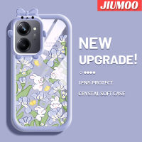 เคส JIUMOO สำหรับ Realme 10 Realme 10 Pro Plus 5G เคสการ์ตูนกล้องมอนสเตอร์ตัวน้อยสีสันสดใสลายกระต่ายดอกไม้นิ่มสำหรับเลนส์กันกระแทกแบบใสเคสมือถือเรียบง่ายฝาครอบความคิดสร้างสรรค์โปร่งใสป้องกันซิลิโคน