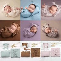 Newborn Baby Photography Cute Wraps Swaddle 3pcs Set Bear Hat Pillow Photo Costumes Studio Props Girls Boys Clothing Bows Sets  Packs