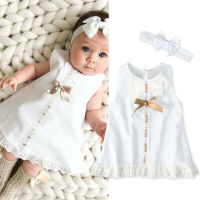 2020 Princess Toddler Baby Girls Dress Headband 2pcs Floral Bow Sleeveless A-Line Sundress Size 70-100  by Hs2023