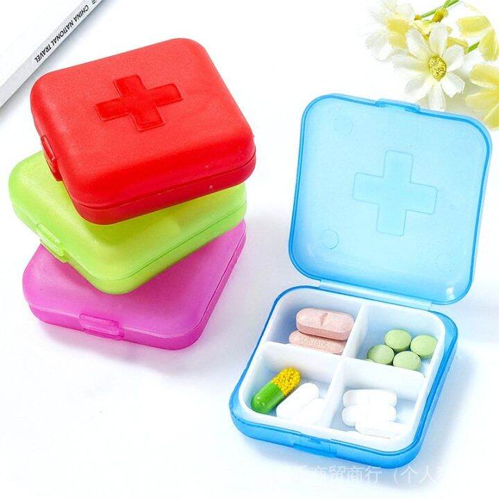 Pill Box Travel Portable Plastic Medicine Case four Dividers Sealed Box