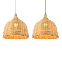 2X Rattan Lamp Pendant Light Vintage Hanging Lamp Shades E27 Living Room Dining Cafe Restaurant Hanglamp(XXS)