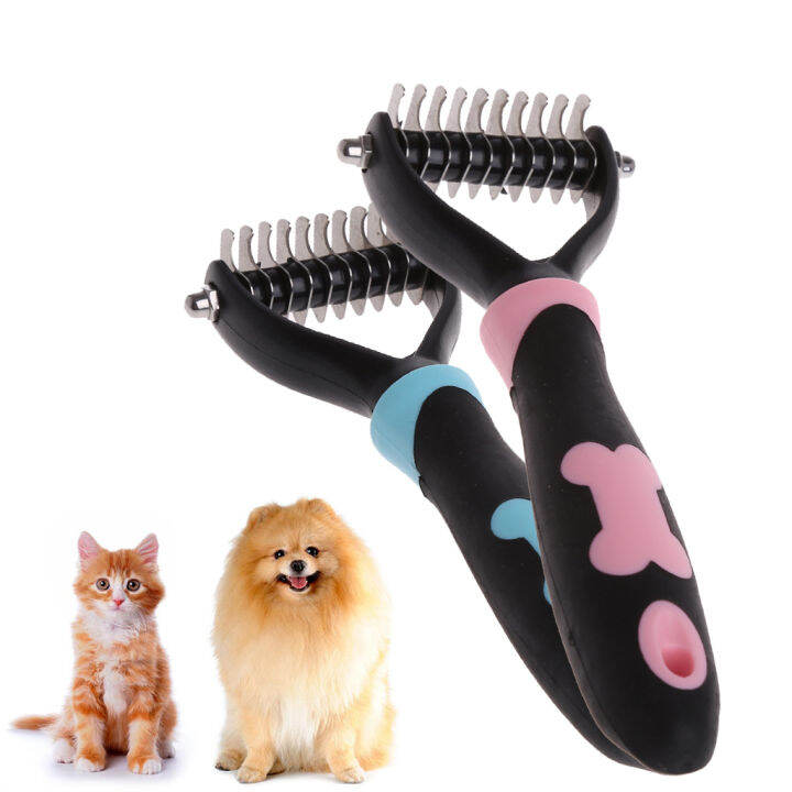 dog-แปรงขนสัตว์-dematting-grooming-deshedding-เครื่องมือหวีพร้อมใบมีด-rake-10-13-18ใบมีด