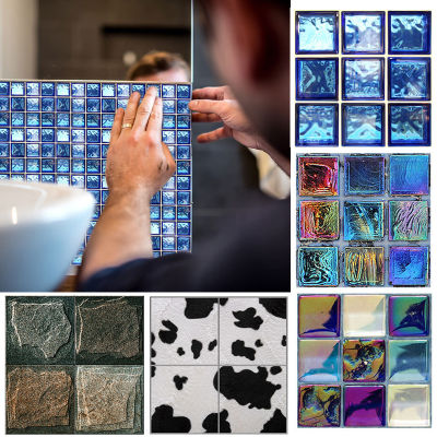 Xinyi3 18 ชิ้น/เซ็ตห้องครัวห้องน้ำตกแต่งวอลล์เปเปอร์ภาพจิตรกรรมฝาผนัง PVC Mosaic สติ๊กเกอร์ติดผนังกันน้ำ Self-adhesive