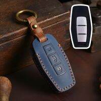 2/3 Bottons Leather Car Key Case Fob Cover Shell Keychain for Mitsubishi Outlander 2023 Car Smart Remote Key Holder Accessories