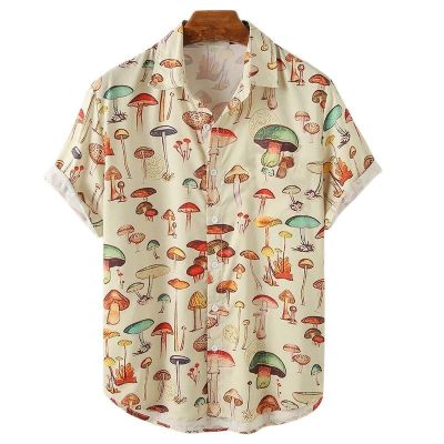เสื้อฮาวายเห็ดเสื้อพิมพ์ลาย3d อโวคาโดเสื้อสตรีใส่ไปทะเลผู้ชายเสื้อปกอาชีพคิวบา