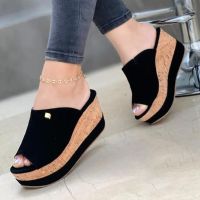 Slippers Summer 1 Wedges Retro Fish Mouth Large Size Sandals Women High Heel Platform Solid Color Plus Size Shoes Sandalias