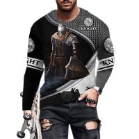 [In stock] 2023 design mens sports clothing  Streetwear Retro Samurai Pattern Knights Templar 3D Printed Mens T-shirts Loose Spring Autumn Long Sleeve Oversized T Shirt，Contact the seller for personalized customization of the name