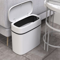 14L Smart Trash Can Bathroom Zero Waste Bin One Key Garbage Bin Trash Bag Holder in the Kitchen w Brush for Toilet Narrow Seam