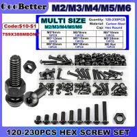 M2 M3 M4 M5 M6 Set sekrup soket Hex kepala bulat baja karbon segi enam baut Allen dan Kit bermacam-macam mur 120-230 buah Vis