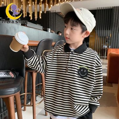 TH Boys Hoodie Striped Baby T-Shirt Lapel Top Warm Handsome Hoodie