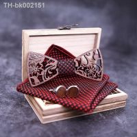 ❣ Black Walnut Flower Hollowed Bow Tie Men Wedding Party Business Wood Bow Tie Set Handkerchief Cufflinks