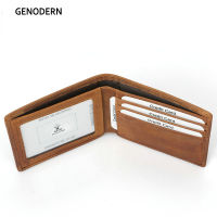 GENODERN RFID กระเป๋าใส่เงินหนังแท้เพรียวบางสำหรับผู้ชายกระเป๋าเงินแบบพับสองชั้นแบบเรียบง่ายสำหรับผู้ชายกระเป๋าสตางค์ผู้ชายแบบบางพิเศษพร้อมที่ใส่บัตรภาพ