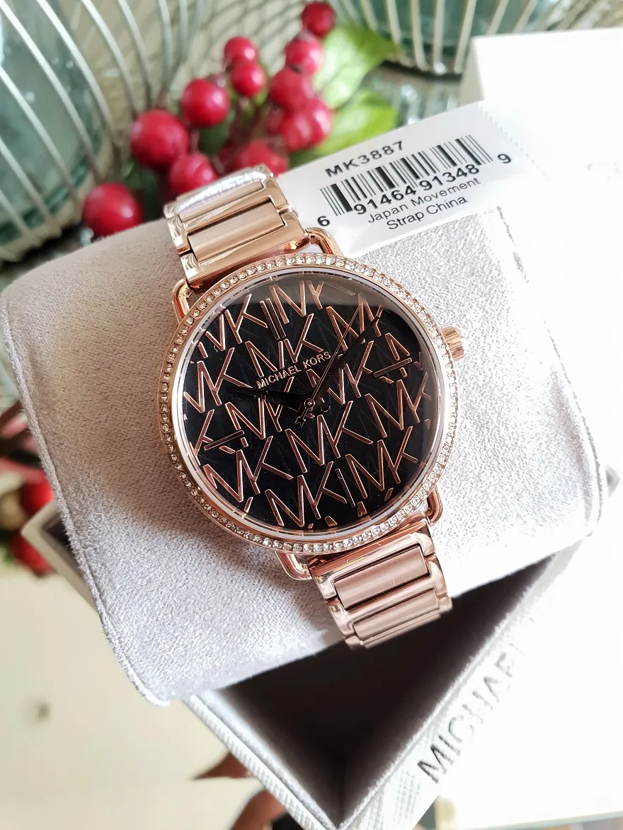 Guaranteed Original with 1 Year Warranty for Mechanism Michael Kors Portia  MK Logo Detail in Black Dial Fixed Crystal Bezel MK3887 Rose Gold 41mm Watch  | Lazada PH