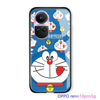 Serpens การ์ตูนสำหรับ OPPO Reno10 Pro 5G สุดหรูสำหรับเด็กผู้หญิงเคสแมวโดราเอมอนกระจกนิรภัยมันวาวเคสโทรศัพท์ขอบนุ่มด้านหลัง