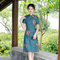 ชุดชีฟอง Cheongsam ฤดูร้อน2022อารมณ์ที่ดีขึ้นกลางความยาวสไตล์จีนผู้หญิงที่สง่างามค่ำพรรคชุด Qipao