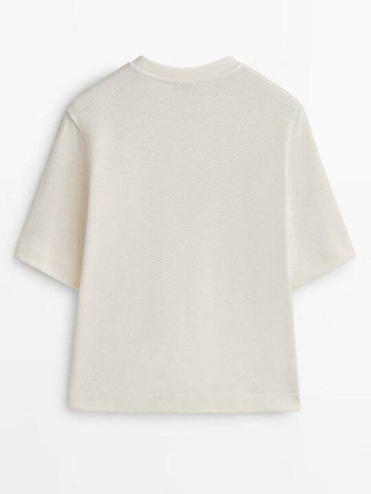 massimo-dutti-2023เสื้อยืดแขนสั้น-ชุดเดรสหน้าร้อนใหม่เสื้อยืดคอกลมสีขาวสวมใส่สบายผ้าฝ้ายสีขาว5นาที