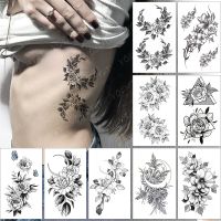 【YF】 Waterproof Temporary Tattoo Sticker Realistic Waist Ankle Moon Vine Flowers Rose Flash Tatoo Fake Tatto For Body Art Women Men