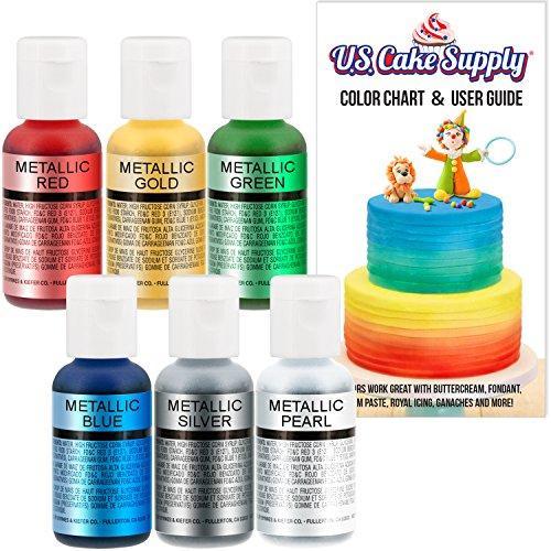 U.S. Cake Supply Airbrush Cake Pearlescent Shimmer Metallic Color Set