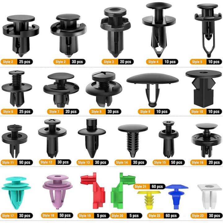 725pcs-car-push-retainer-clips-amp-auto-fasteners-assortment-23-prevalent-sizes-bumper-mudguard-rivets-with