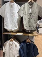 Japanese Uniqlo small station original flagship store foreign trade summer men and women couple models stand collar shirt short sleeve 457438