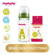 Bình sữa thuỷ tinh và 2 hộp núm ti chống sặc và đầy hơi Mamamy bảo vệ hệ