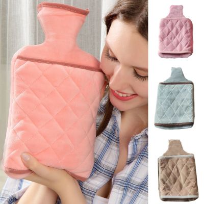 1PC 1/2L Large Hot Water Bottle Cover Fluffy Cover Natural Rubber Hot Water Bottle Cover With Pocket Skin Faux Fur Winter Warm