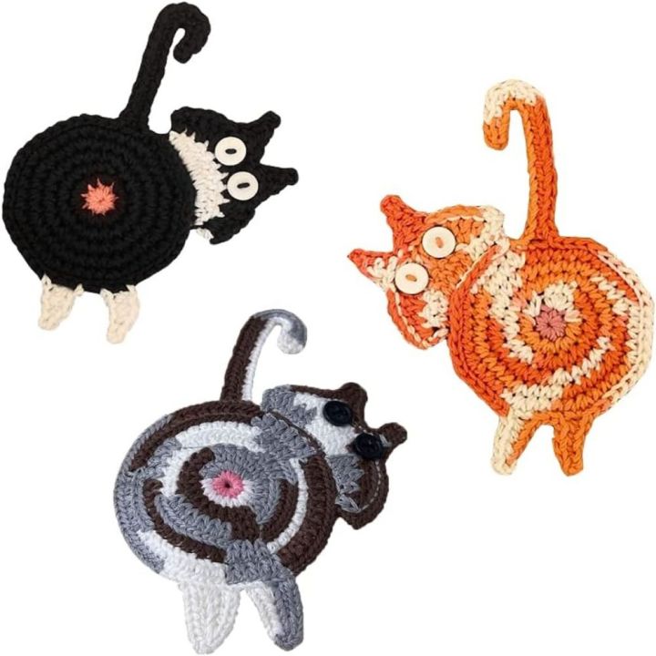 rust-3-pcs-ถักนิตติ้ง-ที่รองแก้วแมวทอ-สีส้มสีดำและสีขาวสีเทาสีขาวสีน้ำตาล-แมวแมวแมว-แผ่นฉนวนกันความร้อนสำหรับแมว-ของใหม่-คู่มือการใช้งาน-แผ่นฉนวนกันความร้อนทอมือ-โต๊ะสำหรับโต๊ะ