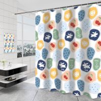 Shower Curtain Cartoon Color Block Pattern Waterproof Shower Curtain Thickened Polyester Shower Curtain Fabric Bathroom Curtain