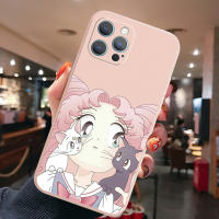 สำหรับ iPhone 13 Pro Max 12 11 XR XS 7 8 Plus SE 2020เคสโทรศัพท์ตัวการ์ตูนอะนิเมะน่ารักเซเลอร์มูนไชน่าเลนส์กล้องป้องกันขอบสี่เหลี่ยมกรอบ