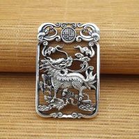 Auspicious CHINESE SILVER COPPER HANDWORK UNICORN PENDANT AMULET NECKLACE