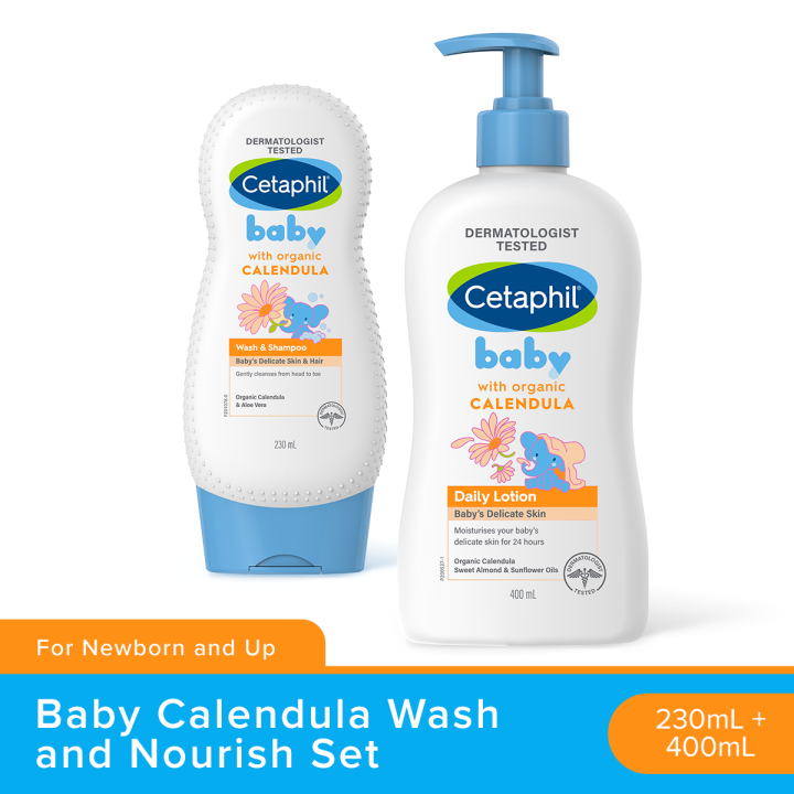 NEW! Cetaphil Baby Calendula Wash and Nourish Set (Gentle Wash & Shampoo 230ml + Baby Daily