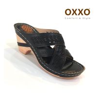 OXXO รองเท้าเพื่อสุขภาพ รองเท้าแตะ ส้นสูง แบบสวม งานเย็บมือทนทาน มีปุ่มนวดส้นเท้า สวมใส่สบาย น้ำหนักเบามาก 1A6206