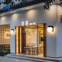 LED Up Down Wall Lamp Loft Villa Outdoor Porch Light Black White PC Base Milky Acrylic Lampshade E27 Ball Outdoor Wall Lights