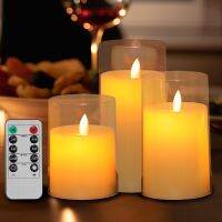 【CW】 Gold Flickering Candles Battery Operated Pillar Candles with and Timer Set of 3