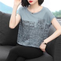 Large cotton short sleeve T-shirt womens summer clothes 2022 new middle-aged mothers versatile Pullover printed loose top 2022