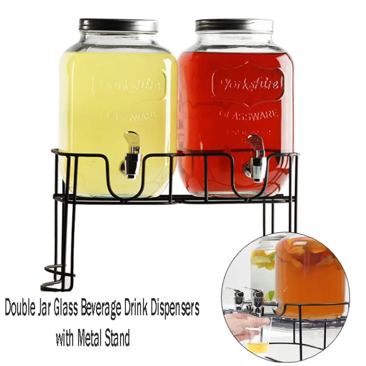Double Jar w/ Metal Stand004Double Jug Beverage Dispenser with Rack