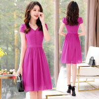 45-90kg 4XL V-Neck Knee-Length Slim Summer Button Chiffon Candy Color Rose Red Green Black Cocktail Dresses Party