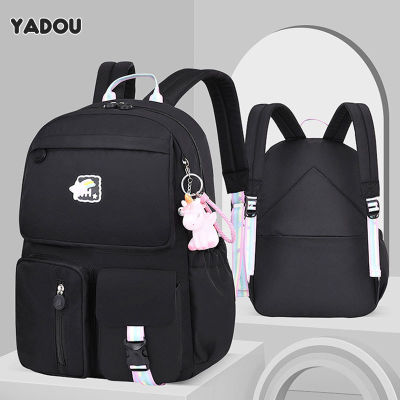 YADOU กระเป๋านักเรียนสำหรับเด็กประถมเกรด1-3-6กันน้ำป้องกันสันลดการโหลดกระเป๋าเป้สะพายหลังของเด็กน่ารัก