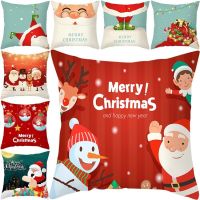 New Years Christmas Decorations Cushion Cover Santa Snowman Cartoon Print Merry Xmas Pillow Covers Home Decor Christmas Gifts