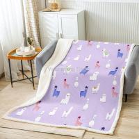 Kawaii Alpaca Print Sherpa Fleece Blanket Various Llamas Alpaca Throw Blanket,Lovely Animals Tribal Geometrical Lovely Animals