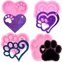 【CW】 Valentine 39;s Day Love Paw Print Keychain Silicone Mold Heart Dog Paws Epoxy Resin MoldsPendant Charms Making Jewelry Moulds