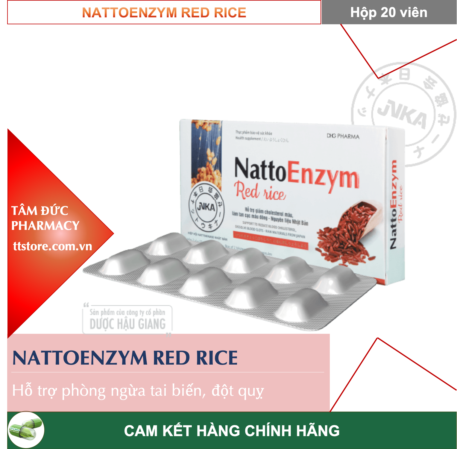 [HCM]NattoEnzym Red rice [gạo đỏ] [Hộp 20 viên] - Hỗ trợ ngừa đột quỵ tai biến