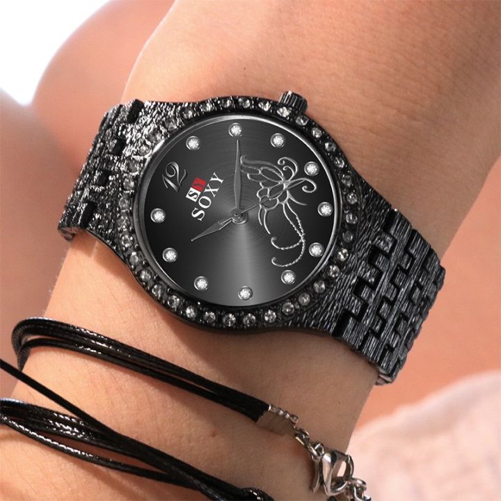 soxy-นาฬิกาข้อมือควอตซ์สายสแตนเลสสำหรับผู้หญิง