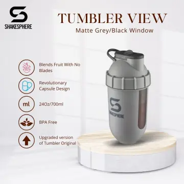 ShakeSphere Tumbler View Protein Shaker Bottle with Side Window, 24oz, Gun Metal